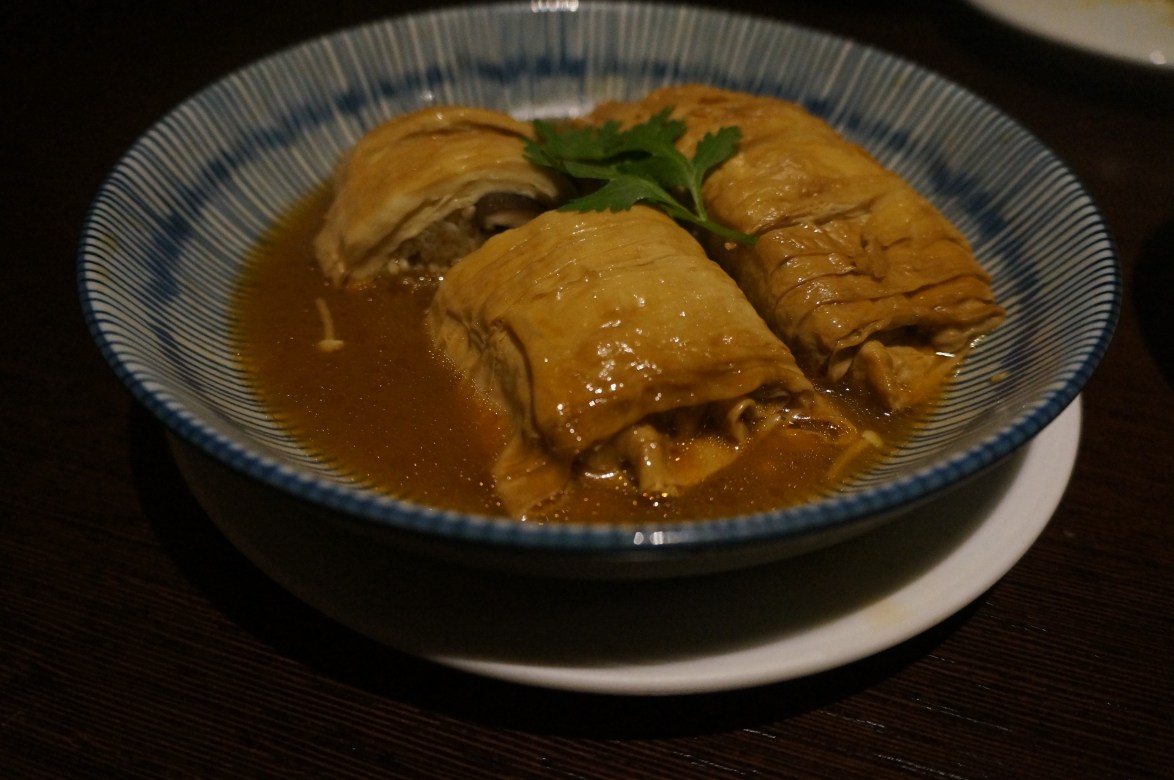 Mushrooms wrapped in tofu skin