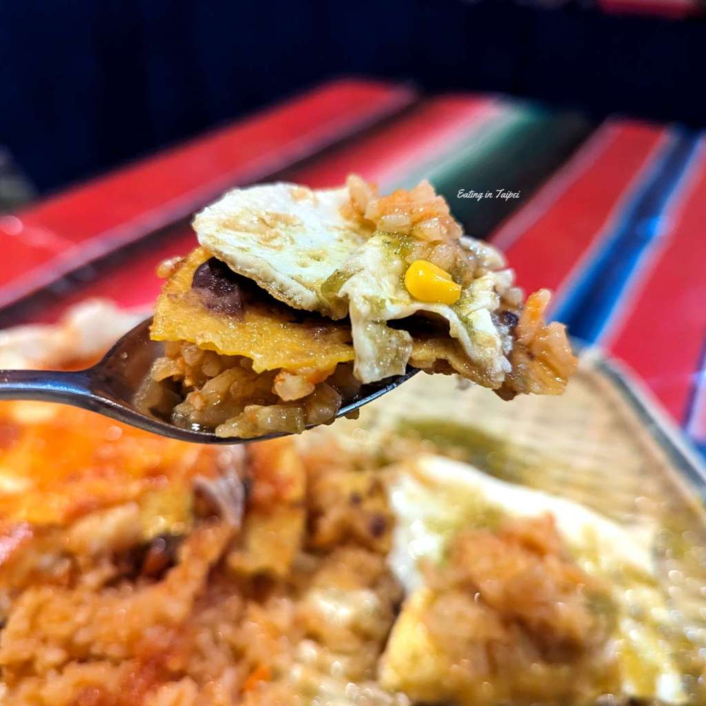 Fonda Mexico tortilla chips simmered in green and red sauce with eggs 2